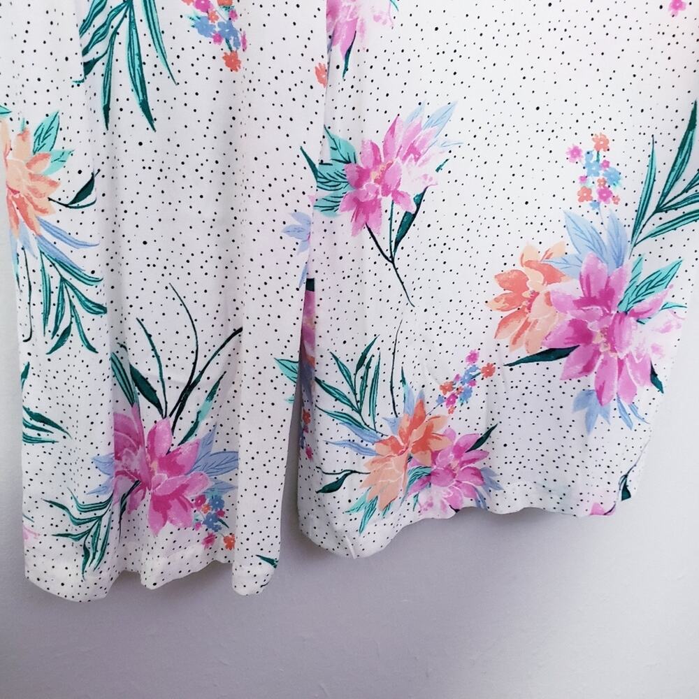 NWT Gianni Bini Tropical Floral Polka Dot Wide Leg Jumpsuit White Medium V-Neck - Picture 9 of 14